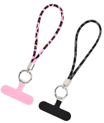 Handykette Kurz Leopard 2 Stück Handyband Kurz Handgelenk, Handy Handschlaufe Diebstahlschutz, Mobile Phone Lanyards & Wrist Straps, Mit Ultradünnem Patch, Für Handys Kameras Schlüssel (Grau, Rosa)