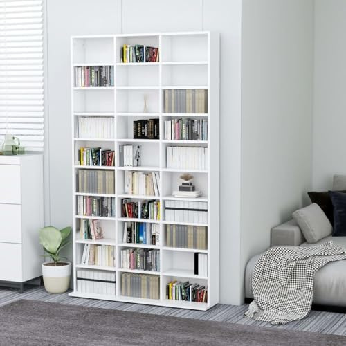 Gecheer CD-Schrank Weiß 102x16x177,5 cm Holzwerkstoff DVD Regal Aufbewahrung Standregal Medienregal für Sammlungen Archivierung Showroom