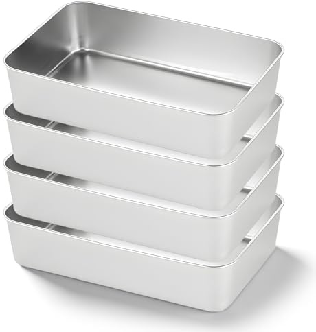 SUNOYA Kastenform 4er-Set, Edelstahl Brotbackform, Königskuchenform, 33 * 15 * 6.5CM, Backform, Rechteckig brotbackformen für Brot, Kuchen, Toast, Leicht zu reinigen, Spülmaschinenfest