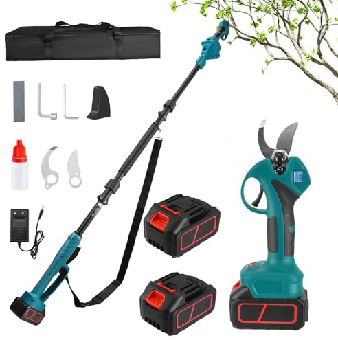 Haedswer 2 in 1 Akku Astschere, Elektrische Gartenschere mit Stange (132-230 cm), mit 2x3000mAh Batterien, 45mm Schnittdurchmesser, Elektrische Astschere für Baumzweige, Sträucher und Stämme