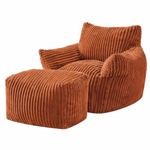 JULY'S SONG Schlafsofas Relaxsessel mit Rückenlehne und Fußstütze, XXL Sitzsack Sessel mit Hocker für Erwachsene, Lazy Sofa, Indoor-Sitzkissen für Schlafzimmer, Wohnzimmer, Wintergarten, Terrakotta