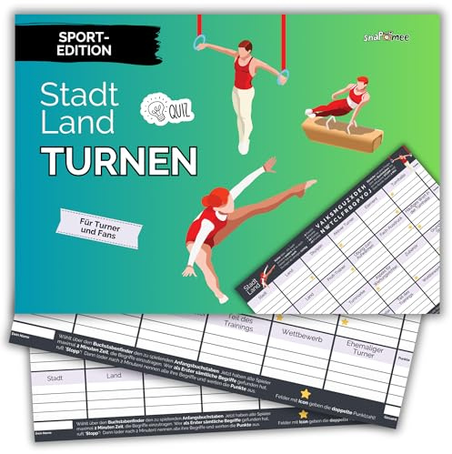 Stadt Land Turnen by snaPmee - Geschenk für Spieler, Trainer & Fans - Quiz Spiel Kunstturnen, Gerätturnen, Gymnastik & Co - 50 Blatt Din-A4