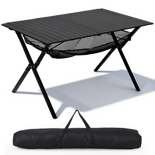 HAUSPROFI Campingtisch Klappbar 120x70x70cm Groß für 4-6 Personen, Klapptisch Aluminium 100 kg Belastbar, Falttisch mit Tragetasche, Outdoortisch Tragbar für Camping Picknick Garten Balkon, Schwarz