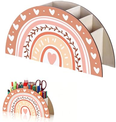 JIRVEX 1x Regenbogen Stiftehalter Kinder aus Holz Schreibtischorganizer mit 6 Fächern Stiftebox Mädchen Stifte Organizer für Kinderschreibtisch Basteltisch und Klassenraum