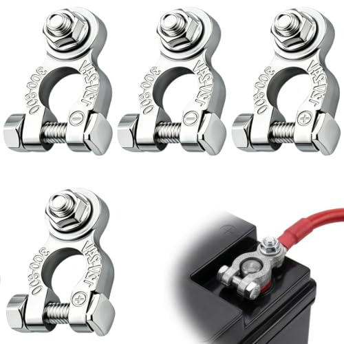 4 Pcs Car Battery Terminals 12V/24V Universal Battery Terminal Connectors Heavy Duty Stud Type Battery Clamp Aluminum Alloy Positive Negative Clamps for Marine Trucks Motorcycles Vehicle RV Boat