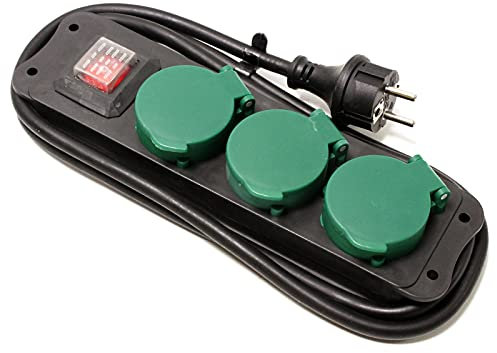BeMatik - Regleta de enchufes IP44 para Exterior 3 schuko 16A 250V con Interruptor y Cable de 1.5m