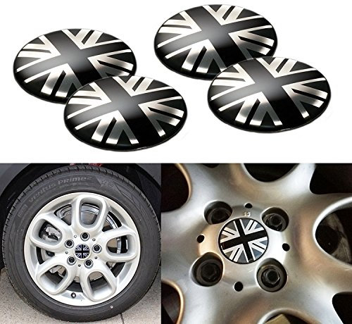 Xotic Tech Radkappen, Union Jack, UK-Flagge, kompatibel mit Mini Coopers R50 R51 R52 R53 R55 R56 R57 R58 R59 R60 R61 F55 F56 etc. (Schwarz/Grau)
