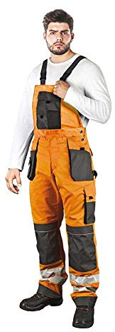 Leber & Hollman Herren Arbeits-Latzhose LH-FMNX-B, 100% Polyester 270 g/m2, Taschen für Knieschoner, reflektierende Streifen an den Hosenbeinen
