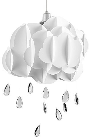 MiniSun | White Layered Cloud Ceiling Light Shade with Acrylic Water Droplets | Pendant Lights, Home Décor & Improvement Essential | Includes 6W LED Bulb [3000K Warm White] | 35cm Shade Width