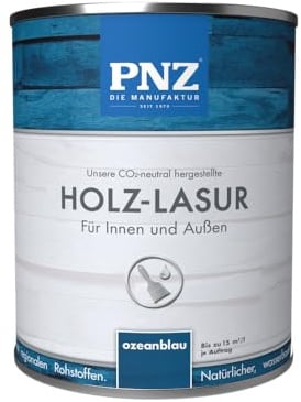 PNZ Holzlasur für Innen und Außen | lösemitttelfreie Farblasur | Nachhaltig hergestellt mit regionalen Rohstoffen | für alle Hölzer, auch Bienenhäuser, Gebinde:0.25L, Farbe:ozeanblau