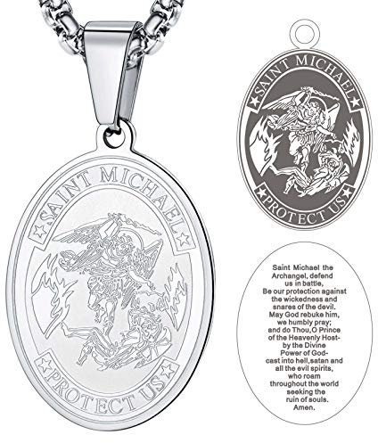 FaithHeart Heiliger Micheal Anhänger Silberkette Engel Anhänger Schutzengel Glücksbringer Längen-Erzengel Amulett Schmuck-Beutel Geschenk Schmuck……