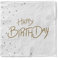 Sovie HORECA Serviette „Happy Birthday“ aus Tissue, 3-lagig, 33 x 33 cm, 100 Stück – weiß mit goldenem Schriftzug & Konfetti – edle Geburtstagsparty-Deko, hochwertig & stilvoll