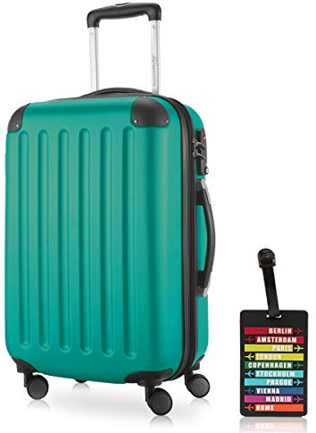 Hauptstadtkoffer - Spree - Kabinentrolley + Kofferanhänger, Handgepäck Hartschale mit Erweiterung, TSA, 4 Rollen, 55 cm, 42 Liter, Aquagrün