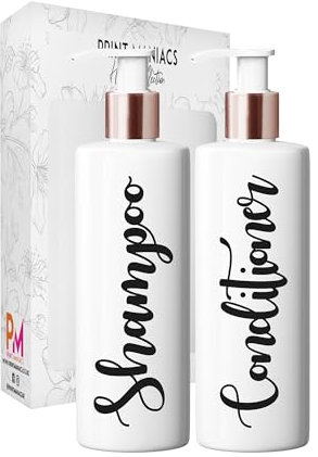 Print Maniacs White Mrs Hinch Inspired Personalised 500ml Bottles Bathroom Shampoo Conditioner Rose Gold Pump (Set 2) (Black)