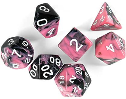 shibby 7 polyedrische Würfel für Rollen- und Tabletopspiele in dichromatisch rosa - mit Beutel