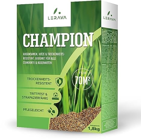 LERAVA CHAMPION semillas cesped - 70m² - cesped semillas resistente a la sequía - con festuca arundinacea para un bajo consumo de agua - césped natural jardin repoblador rapido