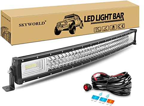 SKYWORLD Gebogen LED Arbeitsscheinwerfer Bar, 32 Zoll 82cm 405W Zusatzscheinwerfer Led Lichtleiste Offroad Lampe mit 12V Toggle kabelbaum kit für Auto SUV ATV UTV LKW 4x4 Nebelscheinwerfer