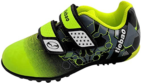 tiebaoGanar Kinder Fußballschuhe Leicht Running Cleatschuhe für Jungen Mädchen Klettverschluss Outdoor/Indoor TBG-S76660/Green-34