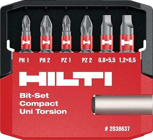 Hilti 2038637 Juego de 7 puntas atornillador S-BSC UNI 25/1 T (25 mm, para atornilladora de rendimiento profesional. Accesorios para atornilladora. De inserción hexagonal)