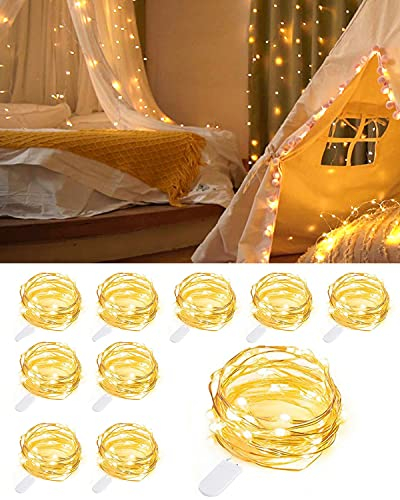 ArkCamp 10 Packs Battery Fairy Lights 2.4M 24 LED Battery Operated Warm White String Lights, Waterproof Copper Wire Led Fairy Lights for Indoor Outdoor Wedding Home Parties Valentines Gifts