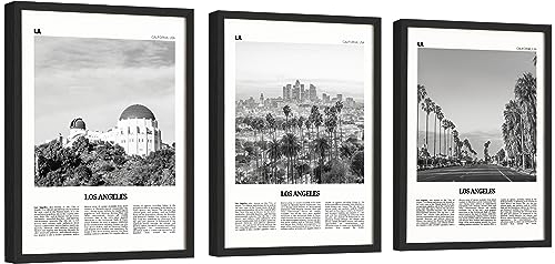 EXCOOL CLUB Los Angeles Wandkunst, 30 x 40 cm, Los Angeles Poster, Schwarz-Weiß, Kalifornien Stadtbild, Hollywood Art Los Angeles Skyline Landschaftsdrucke für Zuhause, Schlafzimmer, Dekorationen