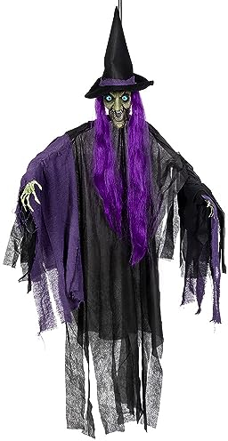 Boland 73092 - Hängende Hexe, 146 cm, Hängedeko für Halloween mit Licht, inkl. Batterien, Party Deko, Horror Deko für Mottoparty