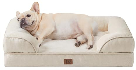 EHEYCIGA Orthopädisches Hundebett Kleine Hunde, 76x51x15cm, Memory Foam Hundekorb Mittelgroße Hunde, Waschbar Hundesofa Wasserdicht rutschfest, Hundecouch mit Hohem Rand, Beige