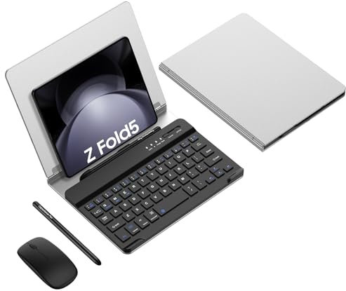COQUE Mobile Office Kit para teléfono Samsung Fold 5/4/3/2/1, Funda Protectora de Metal con Soporte Plegable + Teclado Bluetooth + Bandeja para bolígrafo + lápiz óptico + ratón-Plata