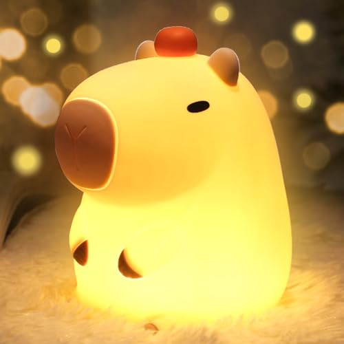 DAMIGHT Capybara Nachtlicht, Niedliche LED-Lampe mit USB-Aufladung & Timer, Warmweißes Silikon Nachtlicht für Kinder & Erwachsene