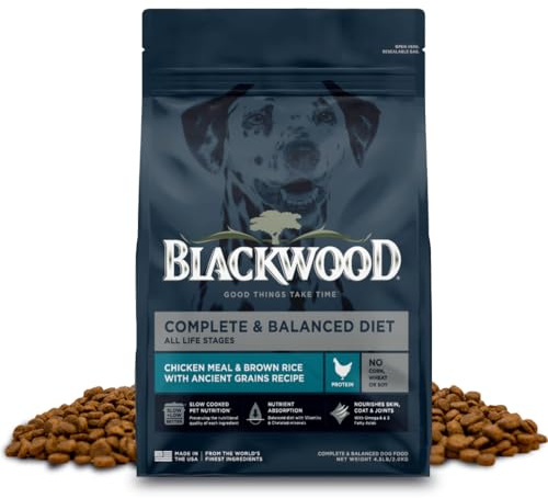 Blackwood Complete & Balanced Diet Dry Dog Food, Chicken Meal & Brown Rice with Ancient Grains, 4.5 Pound Bag, Slow Cooked with Vitamins & Minerals