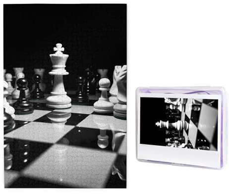 Black and White Chess Puzzles 1000 Pieces Personalized Jigsaw Puzzles for Adults Personalized Picture with Storage Bag Puzzle Wooden Photos Puzzle for Family Home Decor (19.7 x 29.5)