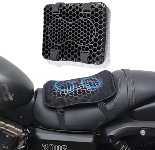 LIROPAU Motorrad-Gel Sitzpolster, Universelle Motorrad Gel Sitzkissen, 3D Waben Struktur Atmungsaktive Stoßdämpfung komfortabel für Lange Fahrten
