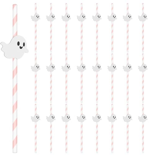 24Pcs Pink Halloween Paper Straws, Cute Pink Halloween Decor Pink Halloween Decorations Party Supplies, Suitable for Birthday Parties Spooky One Birthday Decorations Girl Halloween Decorations