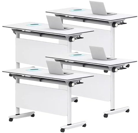 YVYKFZD Klappbarer Konferenztisch, mobiler Besprechungstisch mit Klappplatte, rollbarer Schreibtisch Klapptisch mit Feststellrollen, weißer tragbarer Meetingtisch Mehrzwecktisch(4PCS,55.1x15.7x29.5