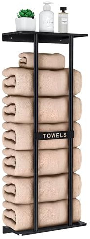 Focenat Wall Mounted Towel Rack with Shelf, Metal Towel Holder for Bathroom