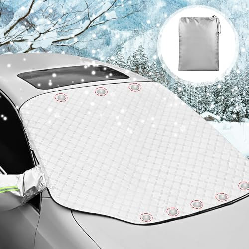 Pizsieat Protege Pare Brise Givre, 156 X 128CM Couverture Pare Brise Voiture Magnétique Hiver Protection Pare Brise Gel avec Couvercle de Rétroviseur,Pare Soleil Voiture Pare Brise Avant Bache Voiture