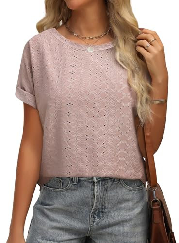 Niwicee T-Shirt Donna Estive Magliette Manica Corta Shirt Elegante Basic Top Casual Tshirt Estiva con Modello Vuoto Casual Tee Maglietta Manica Corta S-XXL(Rosa,M)