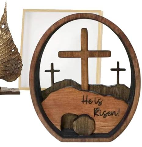 Godpqiui Osterszene, Osterkrippe Osterszene Dekoration, Handgefertigte Jesus Krippe Holzkreuz Osterfigur Auferstehungs Szenen Set, Ostern Auferstehung Szene Ornamente, Osterszene Hölzerndeko