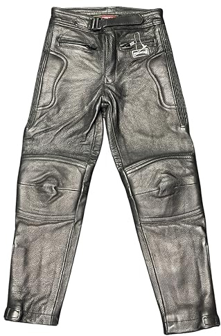 RKsports Motorradhose aus Leder, Kinder, Schutzausrüstung, wasserabweisend, klassische Passform, schwarz, für 5 bis 6 Jahre alt, Schwarz , S
