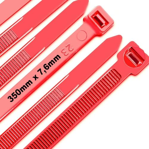 Kabelbinder 300 mm x 7,6 mm, UV-Beständig ultra stark Kabelbinder, 100 Stück Rot