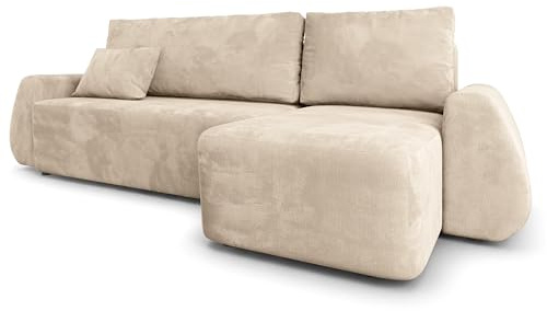 Masseno Ecksofa GALVIS M mit Schlaffunktion L-Form, Modern Sofa mit Bettkasten, Wohnzimmersofa, Couch, Soffa, Bettsofa, Couchgarnitur - Creme, Monolith 04