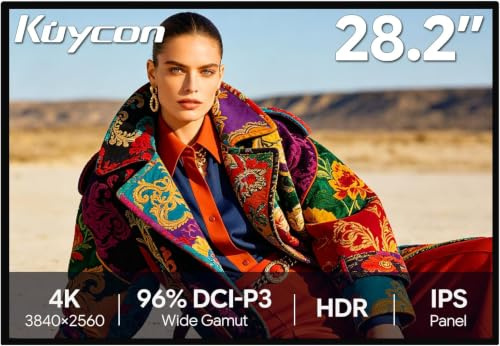 Kuycon P10 28.2'' Monitor 4K 3840x2560163 ppi 60Hz Minimalist ohne Ständer | 99 % DCI-P3, 1.500.000:1 Kontrastverhältnis, 10-Bit-PC-Display, 16:9, 300 Nits HDR-Bildschirm