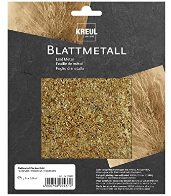 KREUL 99431 - Blattmetall-Flocken, gold, 2 g, für circa 0,33 m², zum Veredeln von Holz, Papier, Leinwand, Kartonage, Styropor, Kunststoff, Wachs, Keramik, Porzellan und vielem mehr