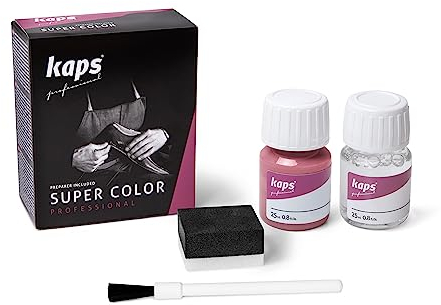 Kaps Dye Super Color + Preparer (25 ml Each), Professional Leather Dye for Natural Leather, Faux Leather and Fabric, for Nourishing and Repairing Leather Shoes (160 - Pink)