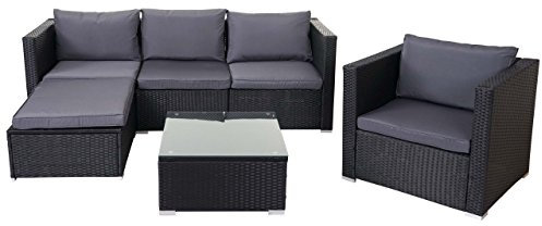 Mendler Poly-Rattan-Garnitur Brescia, Gartengarnitur Sitzgruppe Sofa Lounge-Set - schwarz, Kissen anthrazit