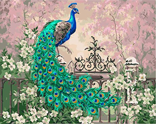 CaptainCrafts Paint by Numbers for Adults Kits Beginners Peacock Linen Canvas Paint by Numbers Canva Wall Art Home Decor 16*20 Inch (Frameless)