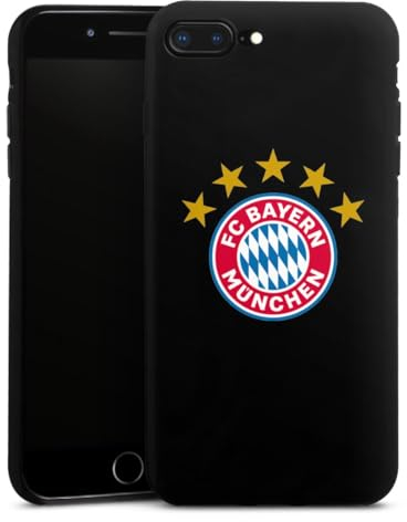 Silikon Hülle kompatibel mit Apple iPhone 7 Plus Case schwarz Handyhülle FC Bayern München FCB Sterne