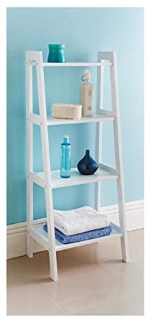 Saxony® Wooden 4 Tier Ladder Shelf Bathroom Storage Unit White Shelving Rack Display Cabinets Space Saving Organizer Decorative Furniture Shelves Mini Bookshelf