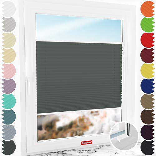 Schuette® Plissee mit Bohren zum Anschrauben ● Premium Kollektion: Rocky Mountain (Graphit) ● 95x120cm (Breite x Höhe) ● Suprafix Faltrollo Befestigung ● Bequeme Rollo Montage inkl. Video