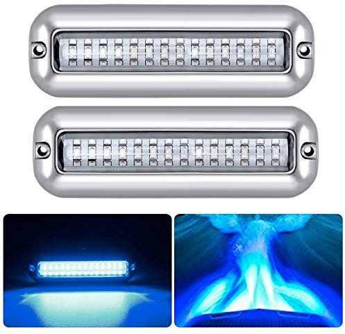 Kawell 42 LED Boat Lights Waterproof IP68 Stainless Steel Underwater Pontoon Marine Light Stern Boat Navigation Lights Drain Fish Boat Transom Lights(Blue 2pcs)